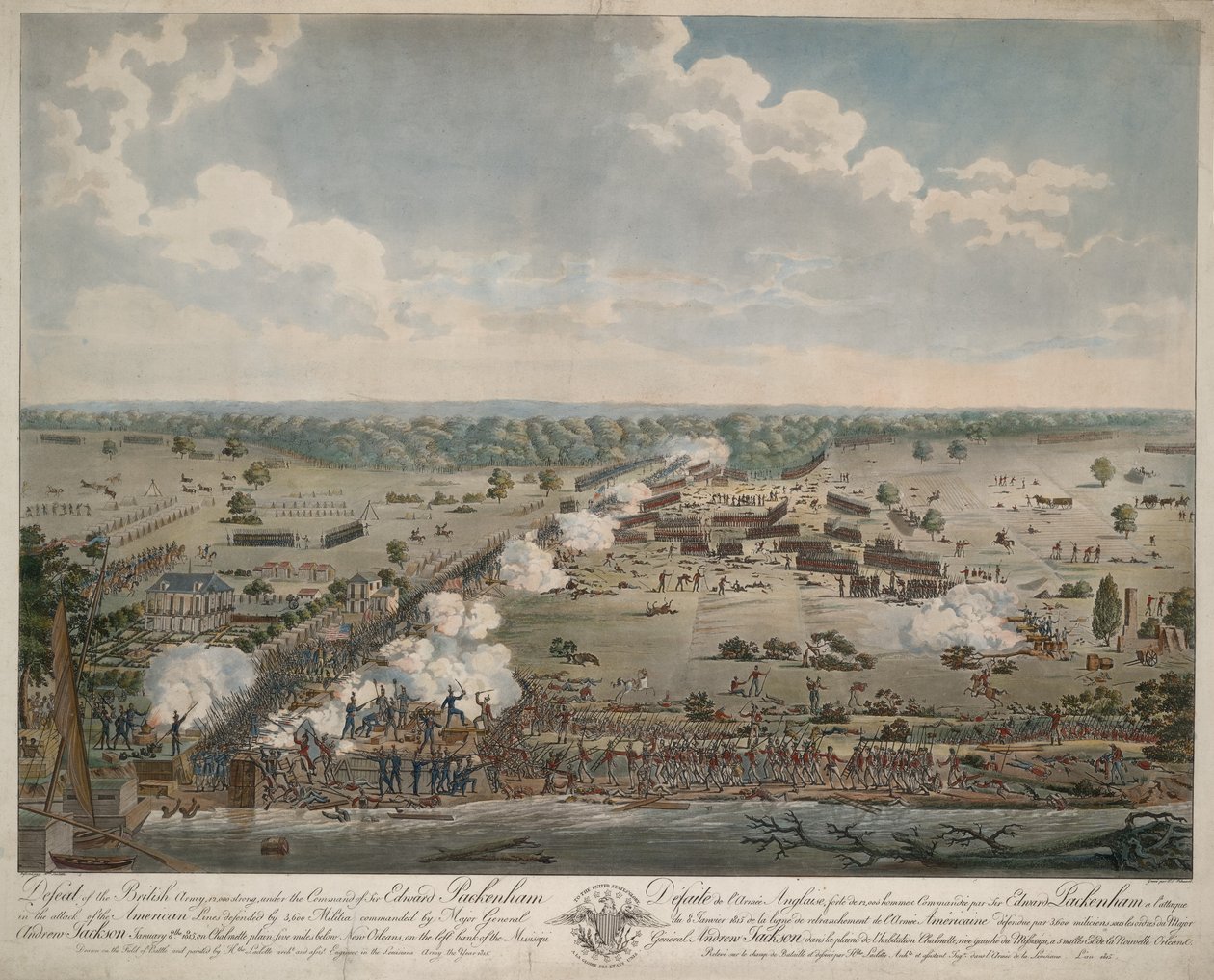 Niederlage der britischen Armee (Schlacht von New Orleans), ca. 1815 von American School