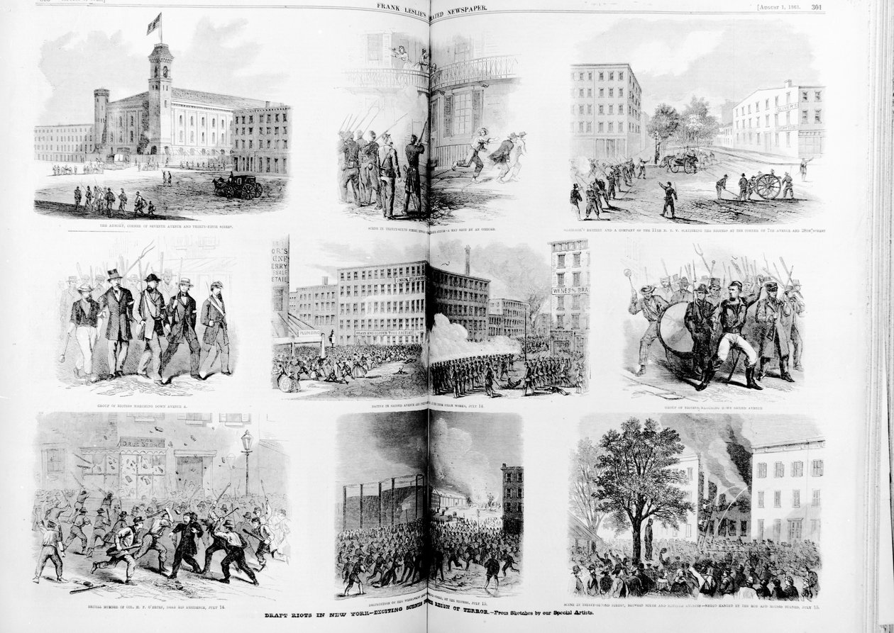 Draft Riots in New York, aufregende Szenen während der Schreckensherrschaft, 1863 von American School