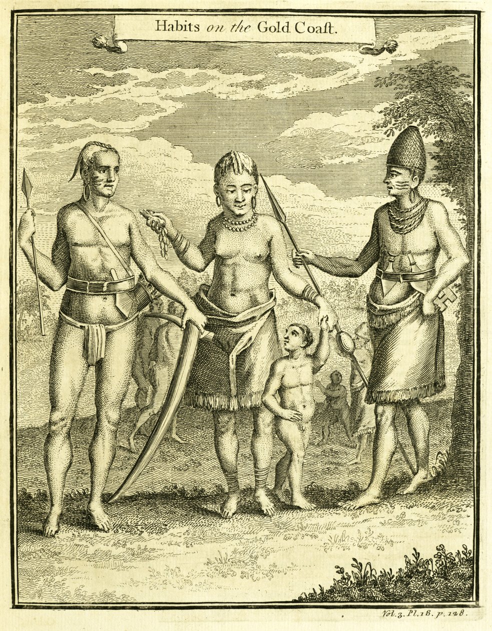 Kleidung der Menschen von Cape Lope Gonsalvo und Rio Gabon, Illustration aus "Habits on the Gold Coast" von Thomas Astley, 1745-47 von American School