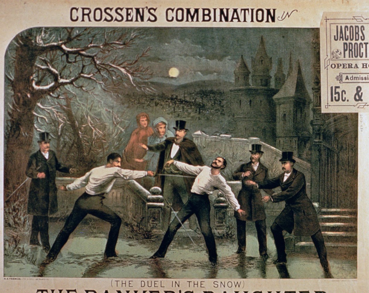 Duell im Schnee, Plakat für The Bankers Daughter, mit Crossens Combination im Jacobs & Procter Opera House von American School