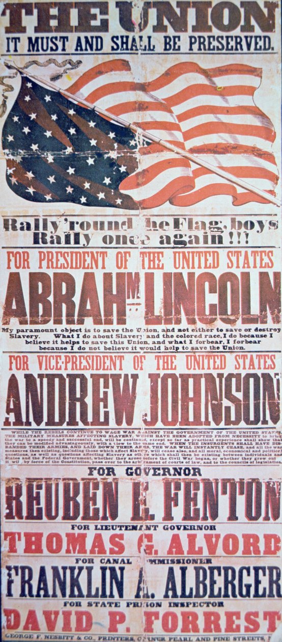 Wahlkampfplakat für Abraham Lincoln (1809-65) als Präsident und Andrew Johnson (1808-75) als Vizepräsident von American School