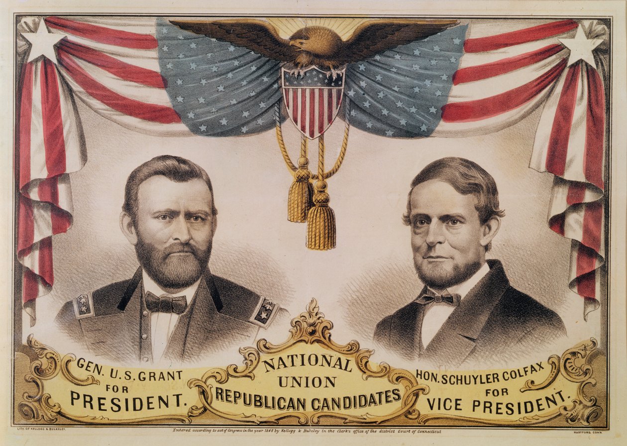 Wahlplakat für die US-Präsidentschaftswahl 1868 mit Ulysses S. Grant und Schuyler Colfax, 1868 von American School