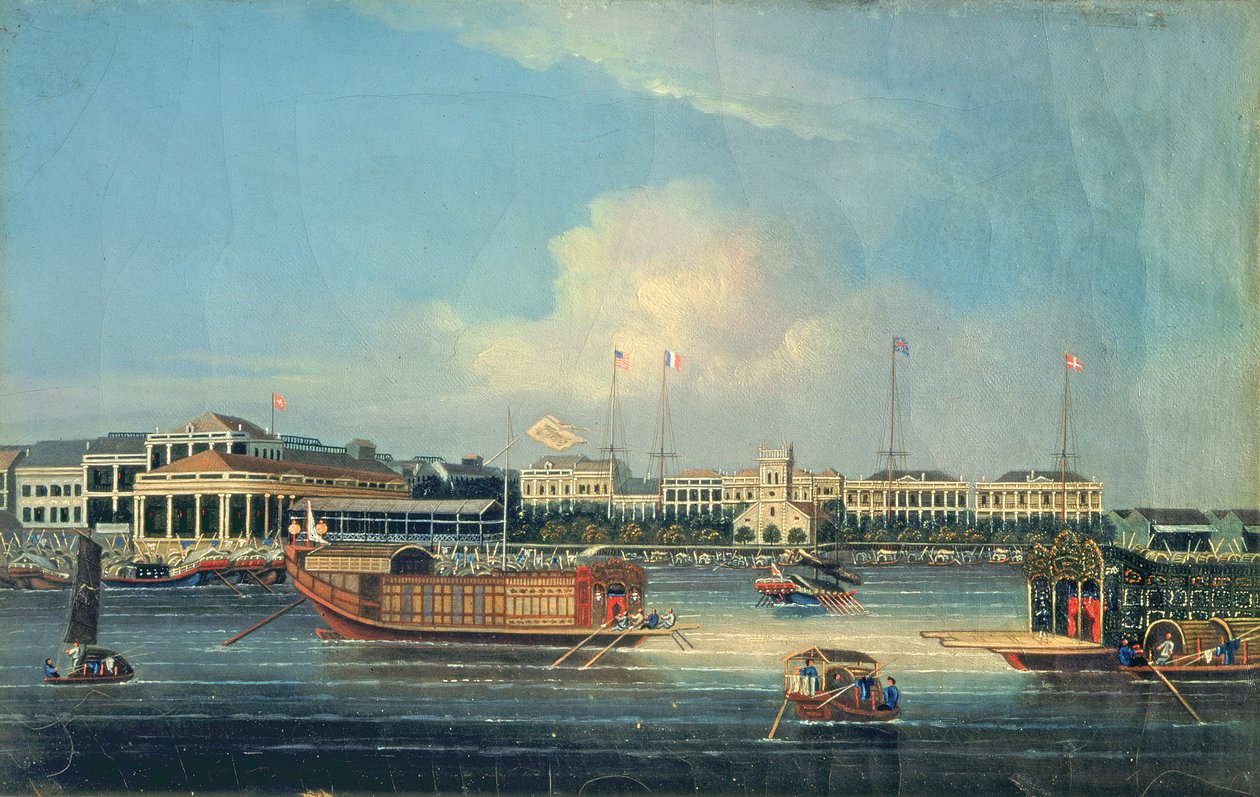 Fabriken in Kanton, vom Hafen aus, China, 1850 von American School
