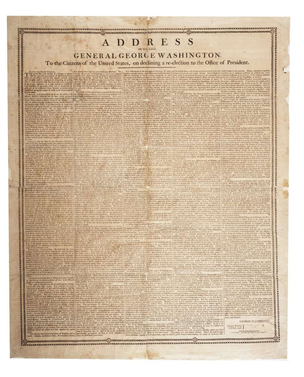 Abschiedsrede des verstorbenen Generals George Washington, 17. September 1796 von American School