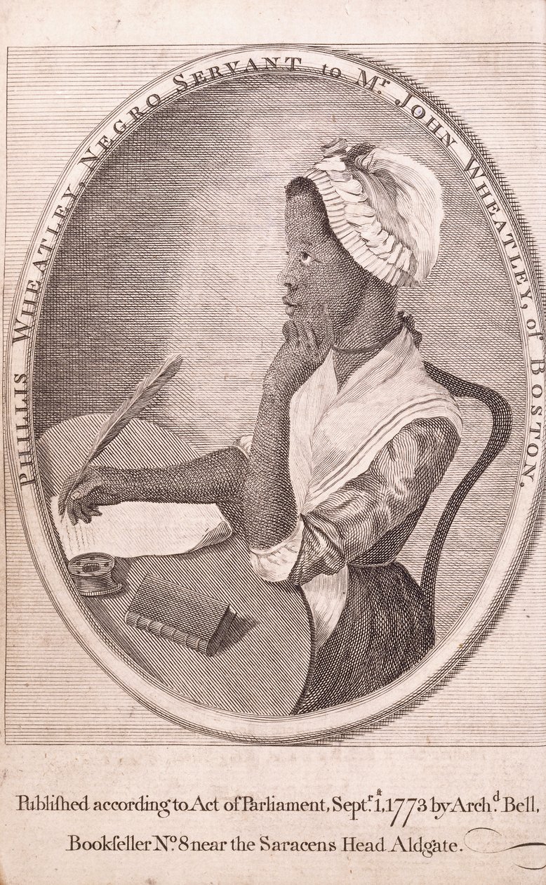 Frontispiz-Porträt der Autorin, Phillis Wheatley, aus dem Buch 