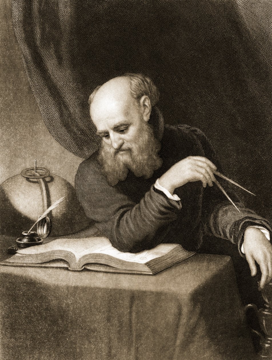 Galileo mit Kompass und Diagrammen, ca. 1880 von American School