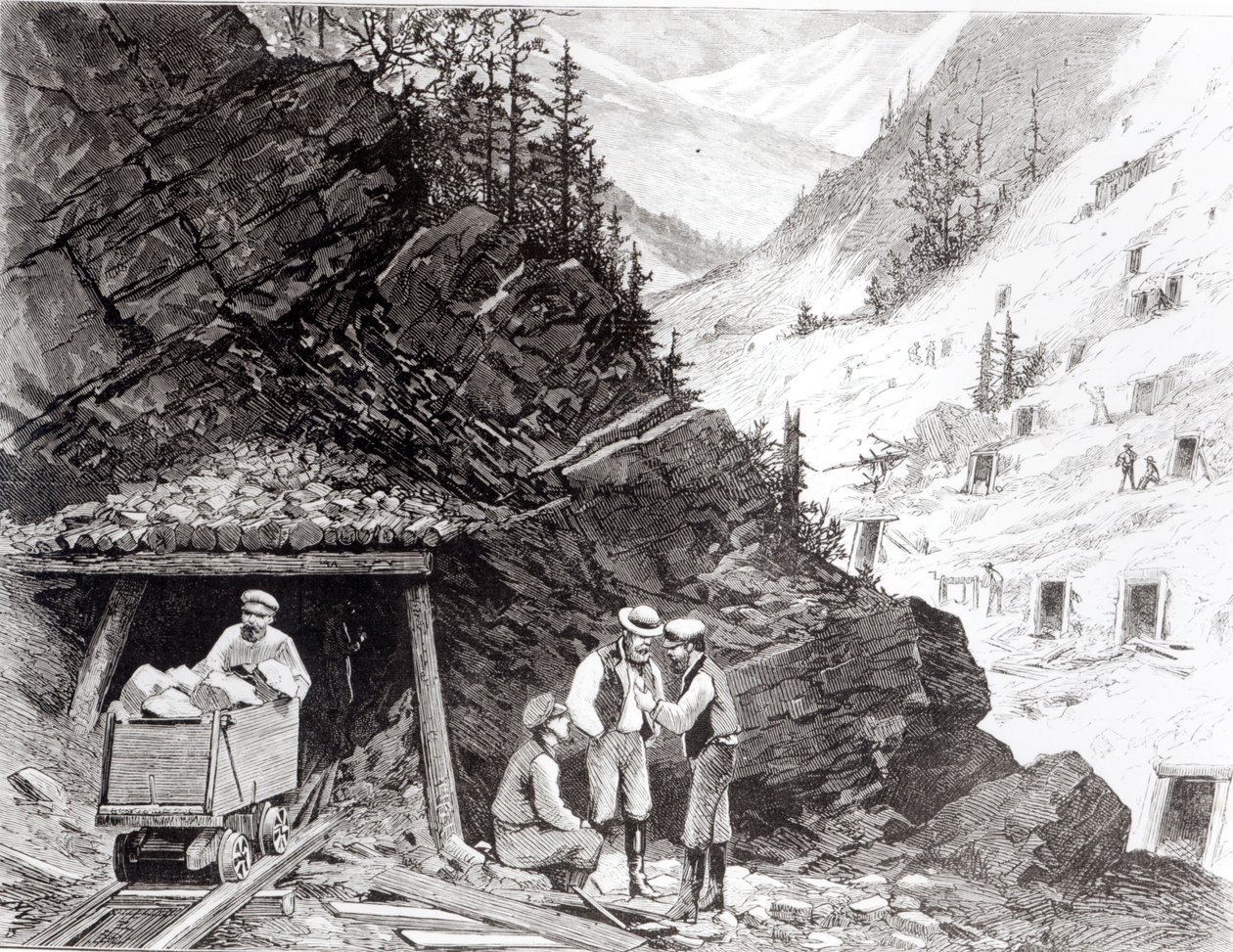 Gold- und Silberbergbau, Colorado - Ein durchlöcherter Berg, nach einer Zeichnung von Frenzeny und Tavernier von American School