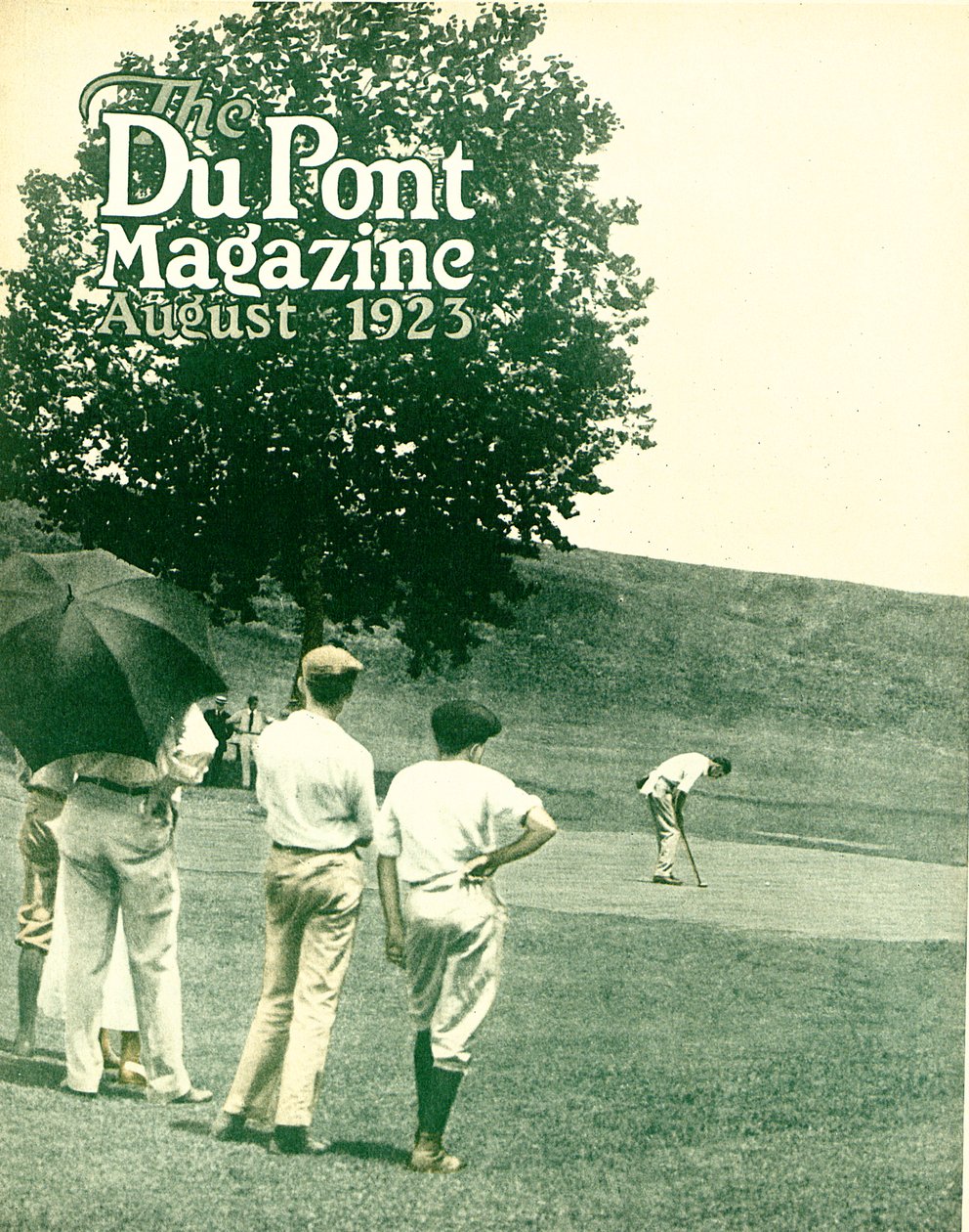 Golfen, Titelseite des DuPont Magazins, August 1923 von American School