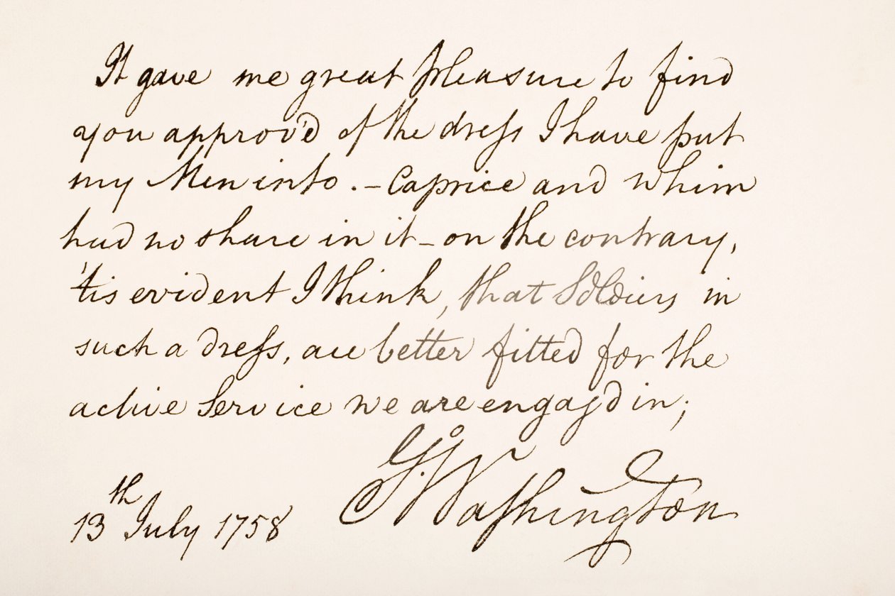 Handschrift und Unterschrift von George Washington, 1758 von American School