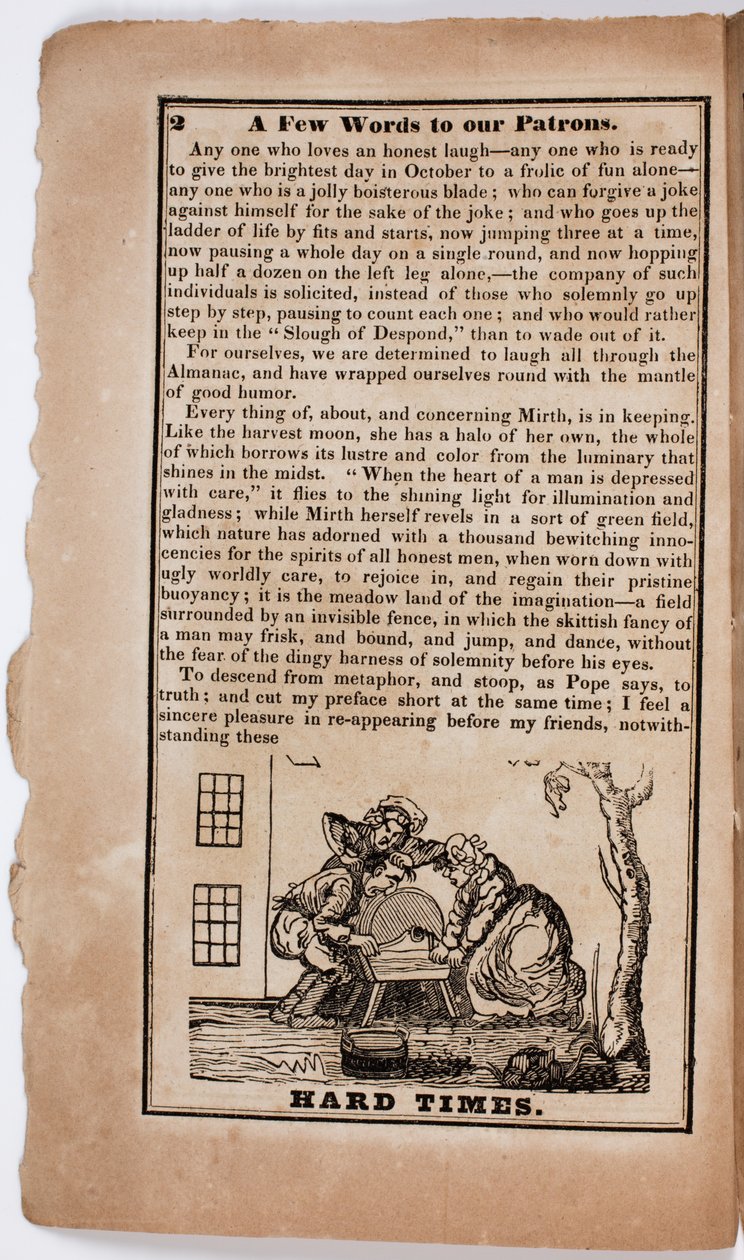 Schwere Zeiten, Seite 2 aus The American Comic Almanac für 1838 von American School