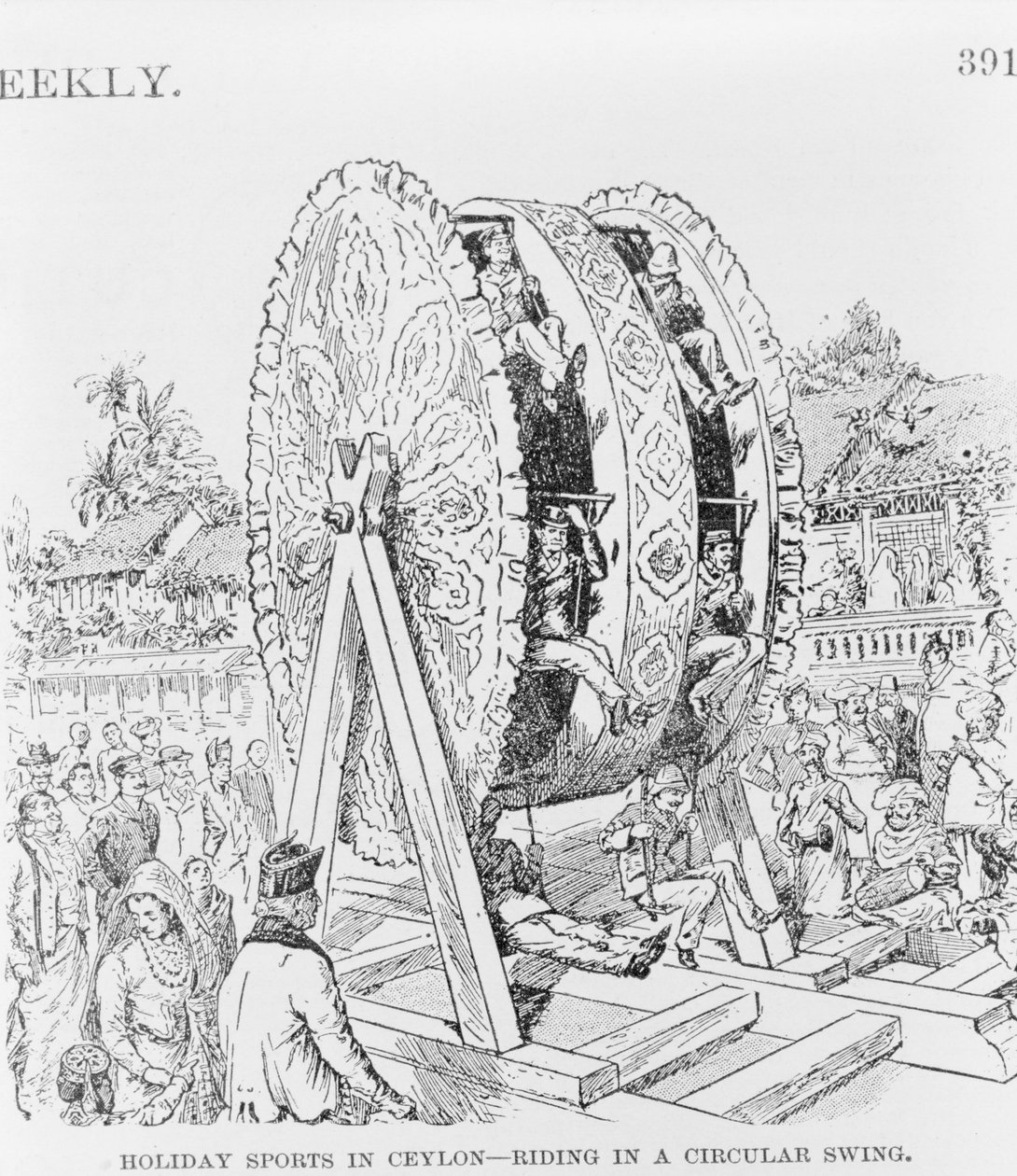 Feiertagssport in Ceylon, Reiten in einem Rundrad, ca. 1893 von American School