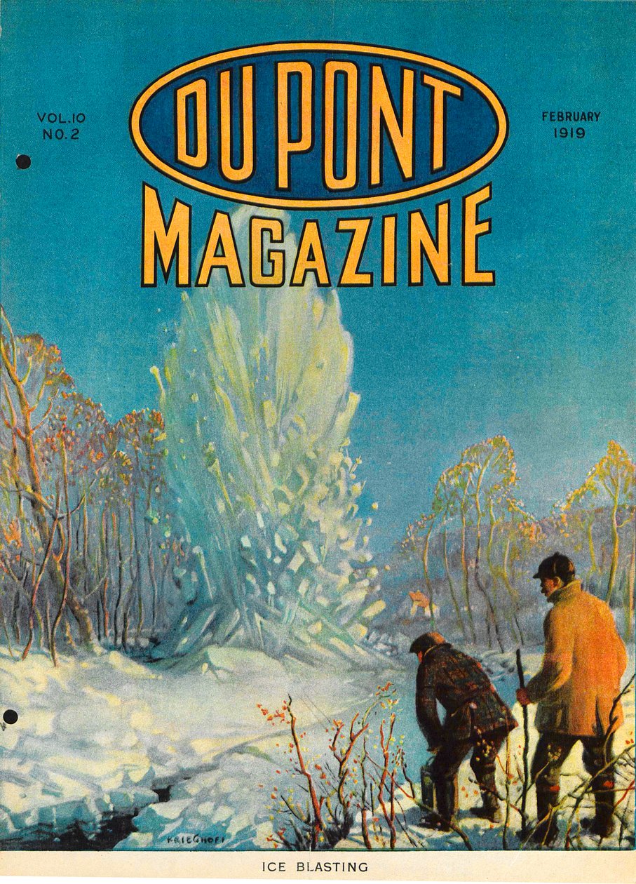 Eissprengen, Titelseite des DuPont Magazins, Februar 1919 von American School