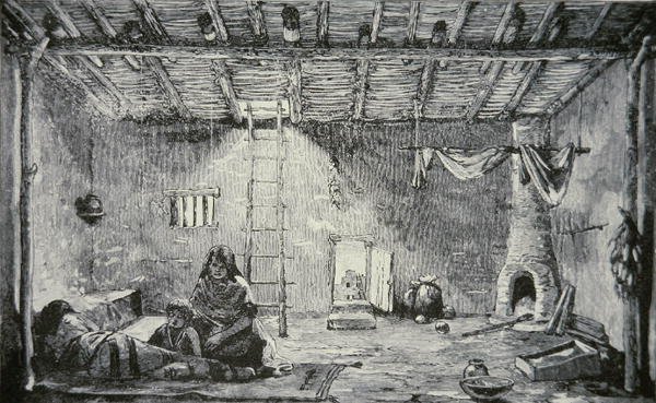 Innenansicht eines Pueblo-Hauses, um 1880 von American School