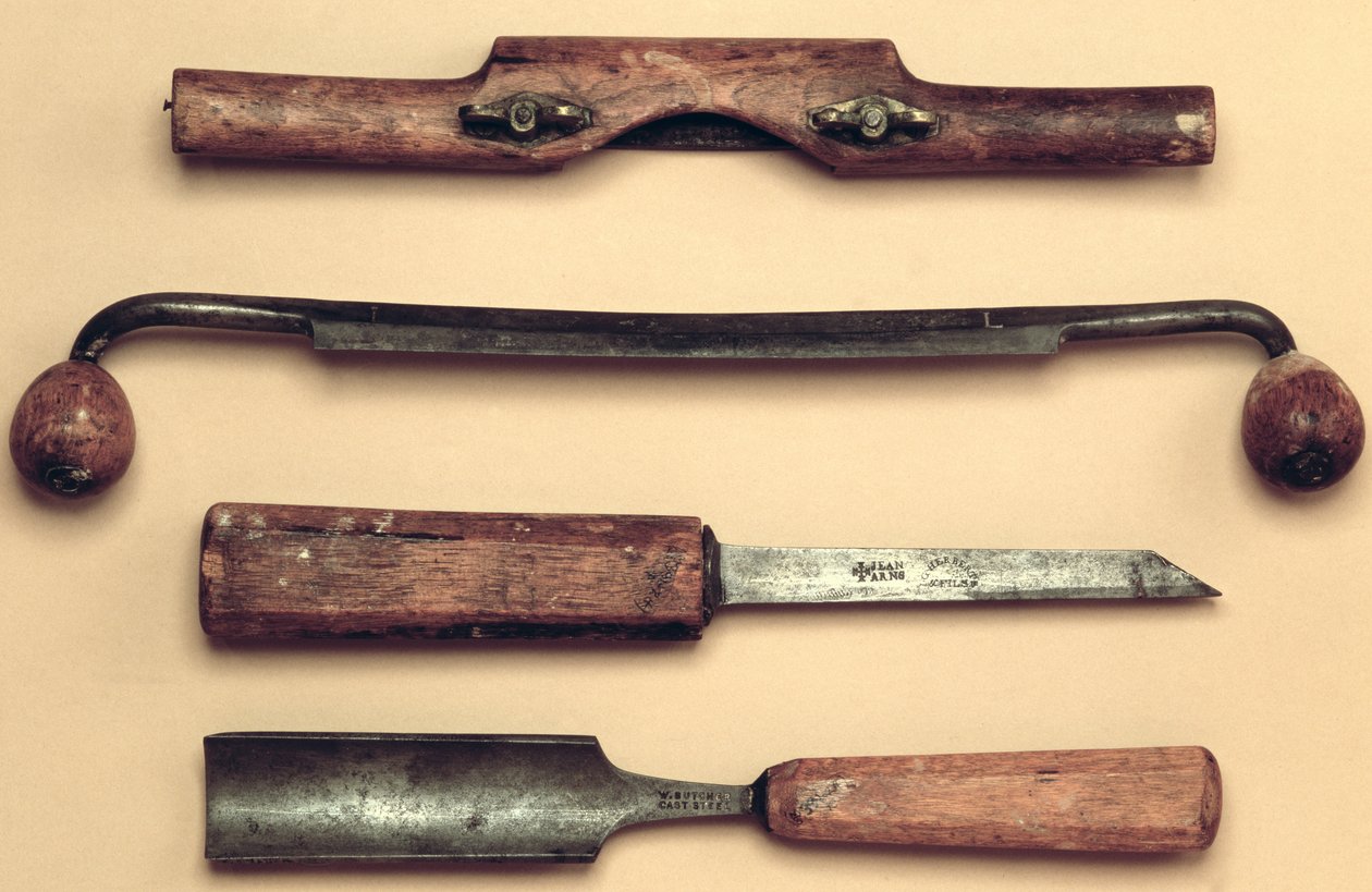 Werkzeuge des Zimmermanns von La Reunion (Stahl und Holz) von American School