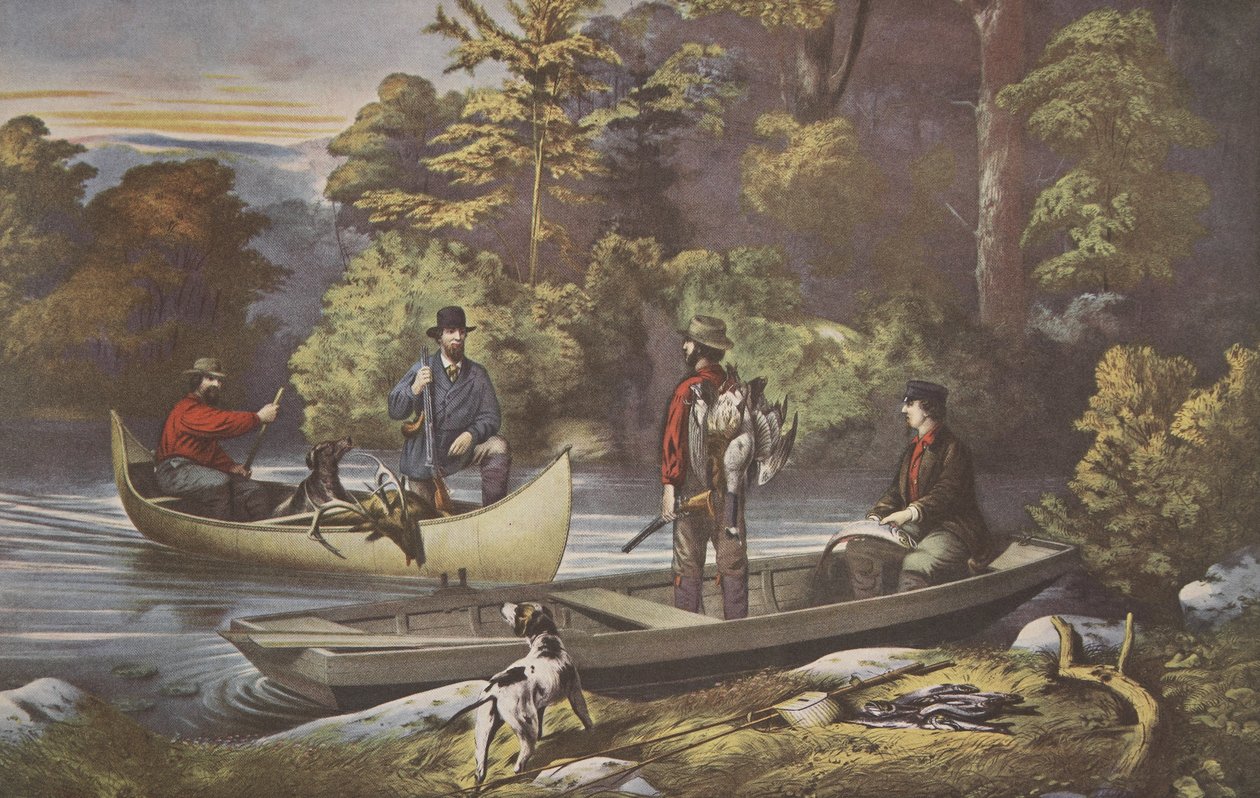 Leben im Wald, Rückkehr ins Lager, veröffentlicht 1860, Currier & Ives von American School
