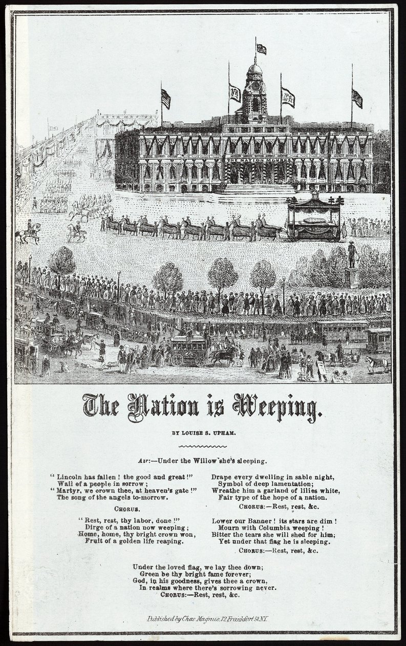 Lincolns Trauerzug, veröffentlicht 1865 von American School
