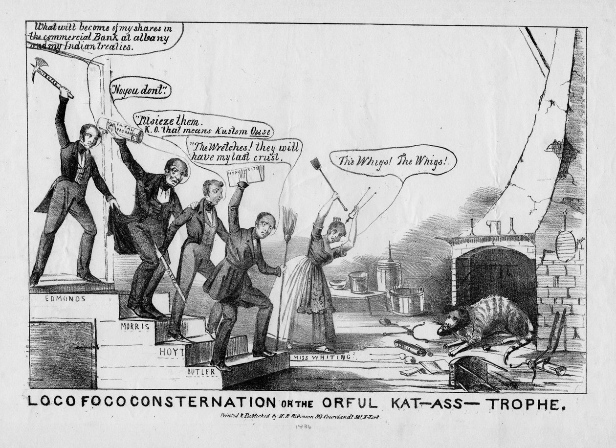 Loco Foco Bestürzung, oder, Die schreckliche Katastrophe, veröffentlicht von H R Robinson, New York, ca. 1838 von American School