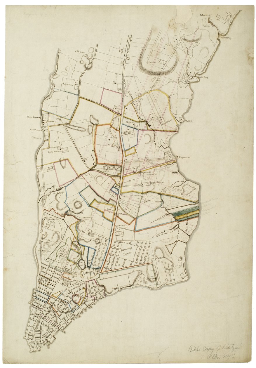 Manhattan Island um 1765-1770 von der Battery bis oberhalb von Turtle Bay, 1845 von American School