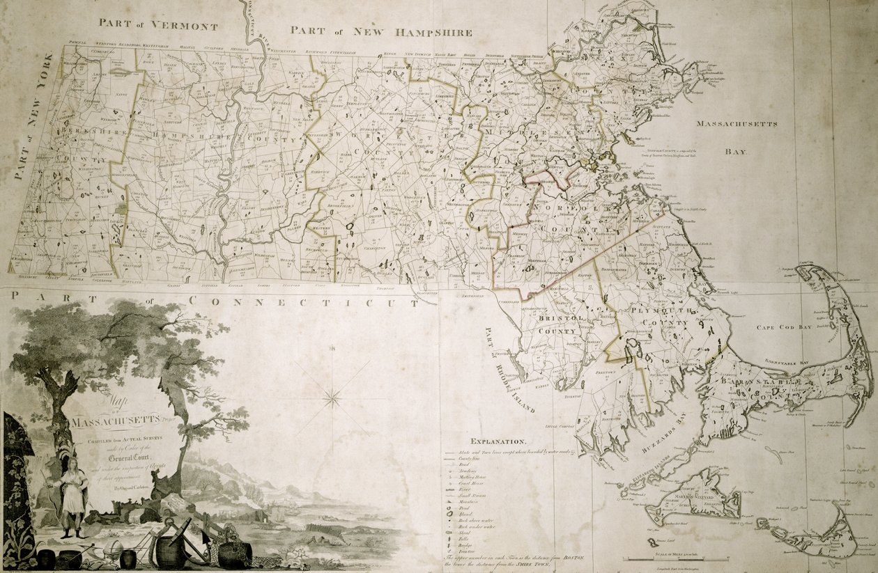Karte des Staates Massachusetts, 1801 von American School