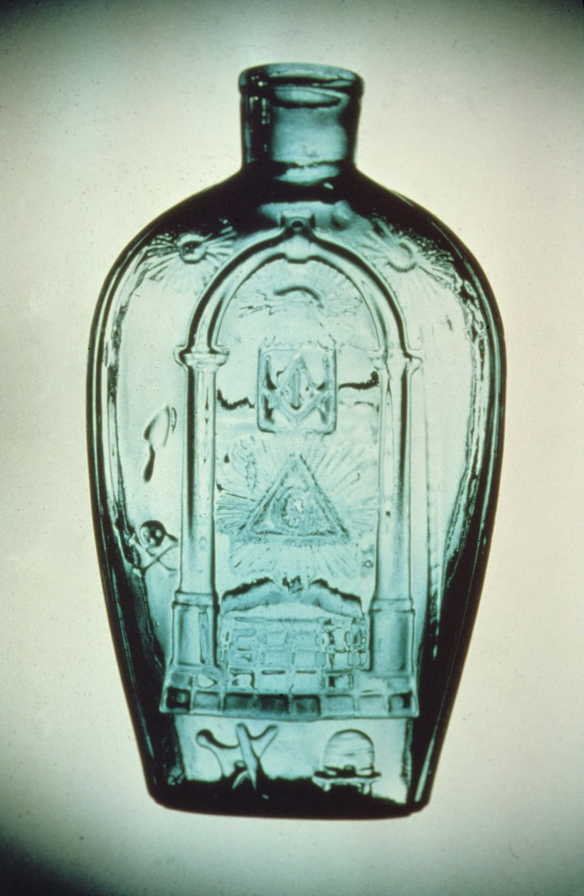 Formgeblasene Freimaurerflasche, Keene (Marlboro St.) Glaswerke, ca. 1815-17 (Glas) von American School