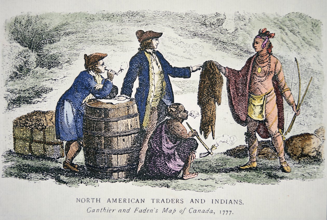 Indianer handeln mit Pelzen von American School