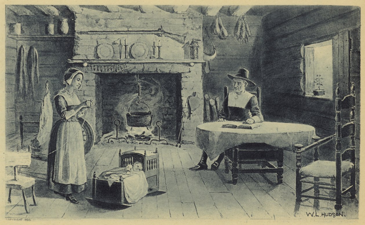 Heim des Neuengland-Pioniers (Litho) von American School