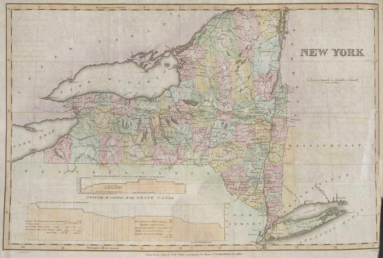 New York, erstellt vom Staat New York zur Begleitung des Memoirs von Cadwallader Colden von American School