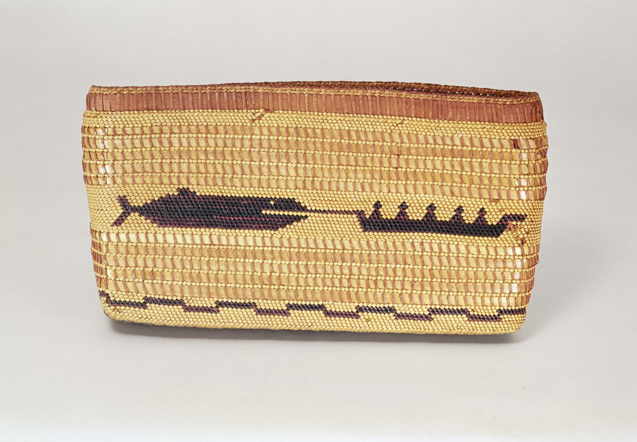 Nootka-Korb, der eine Walfangszene darstellt, von der Nordwestküste von American School