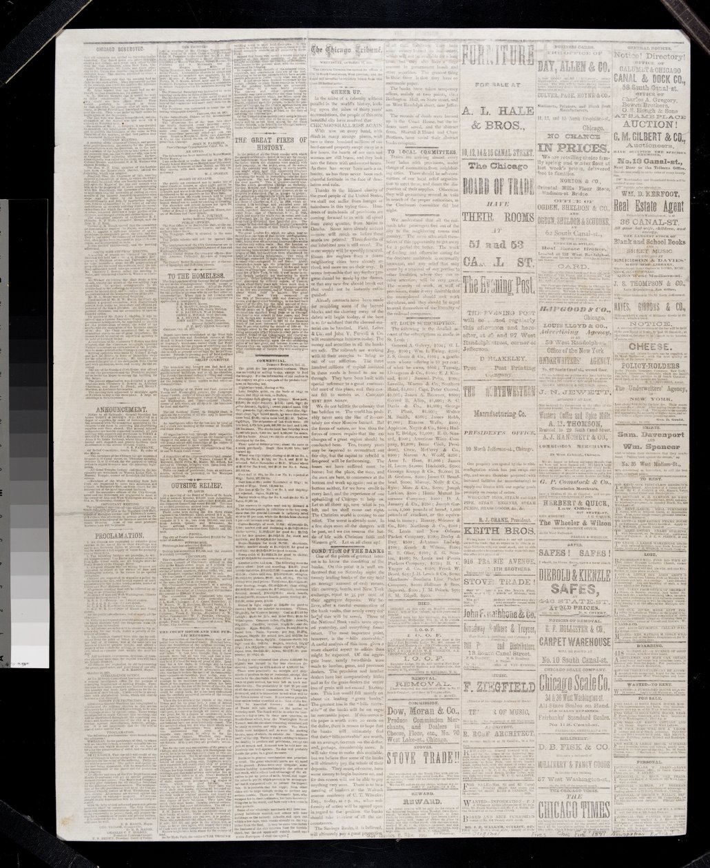 Seite aus der Chicago Tribune, 11. Oktober 1871 von American School