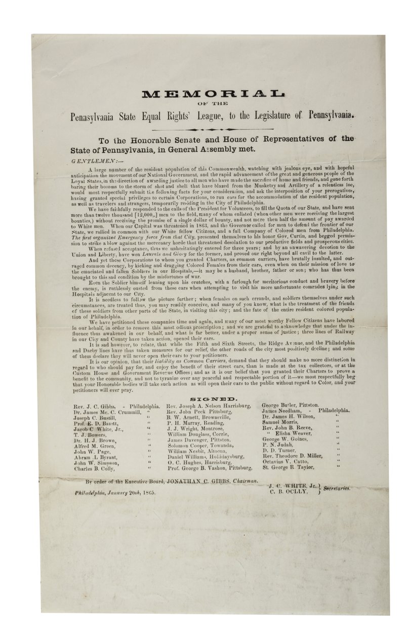 Pennsylvania State Equal Rights League, Gedenkschrift der Pennsylvania State Equal Rights League an die Legislative von Pennsylvania, 20. Januar 1865 von American School