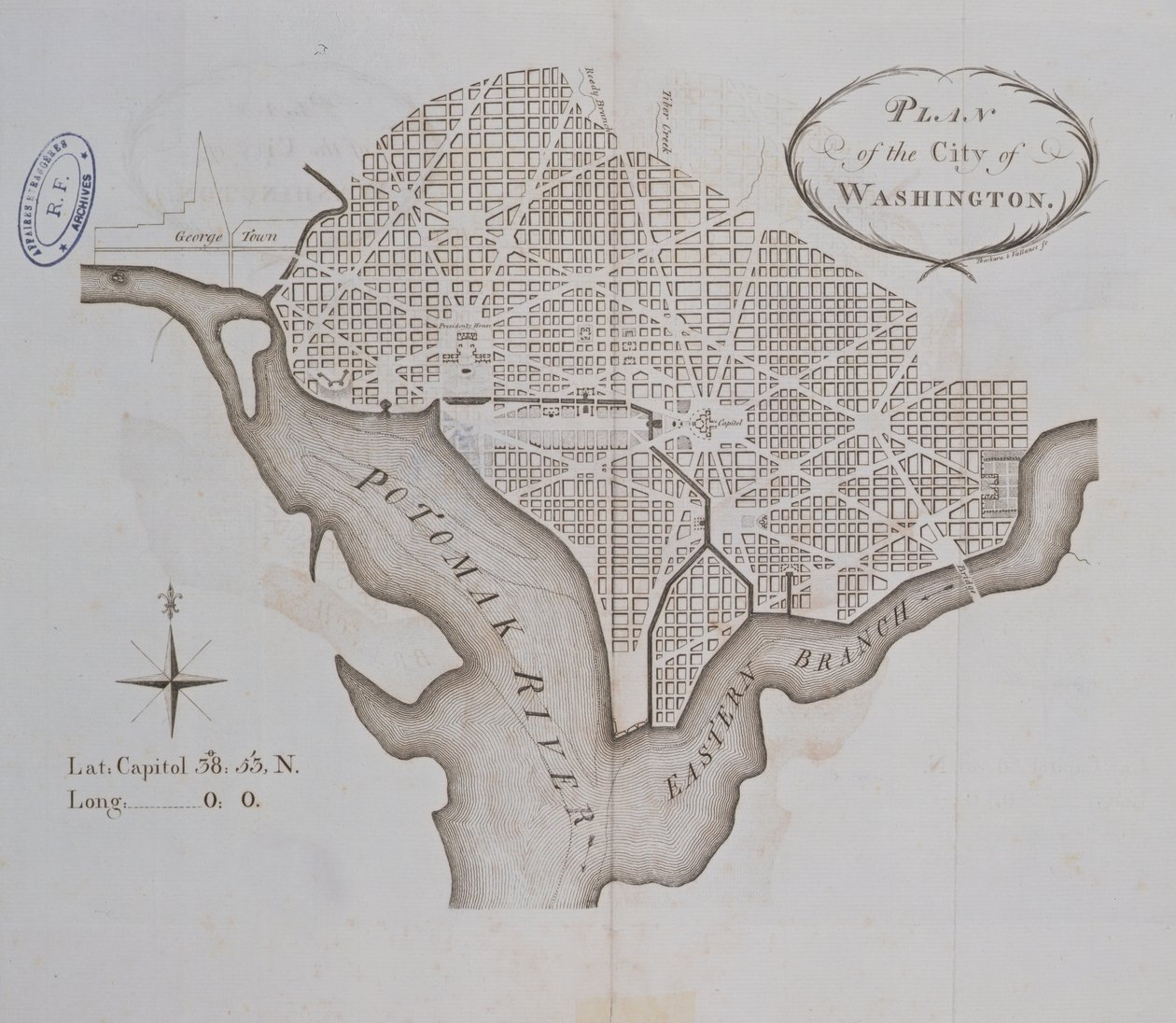 Plan der Stadt Washington, wie ursprünglich 1793 angelegt von American School