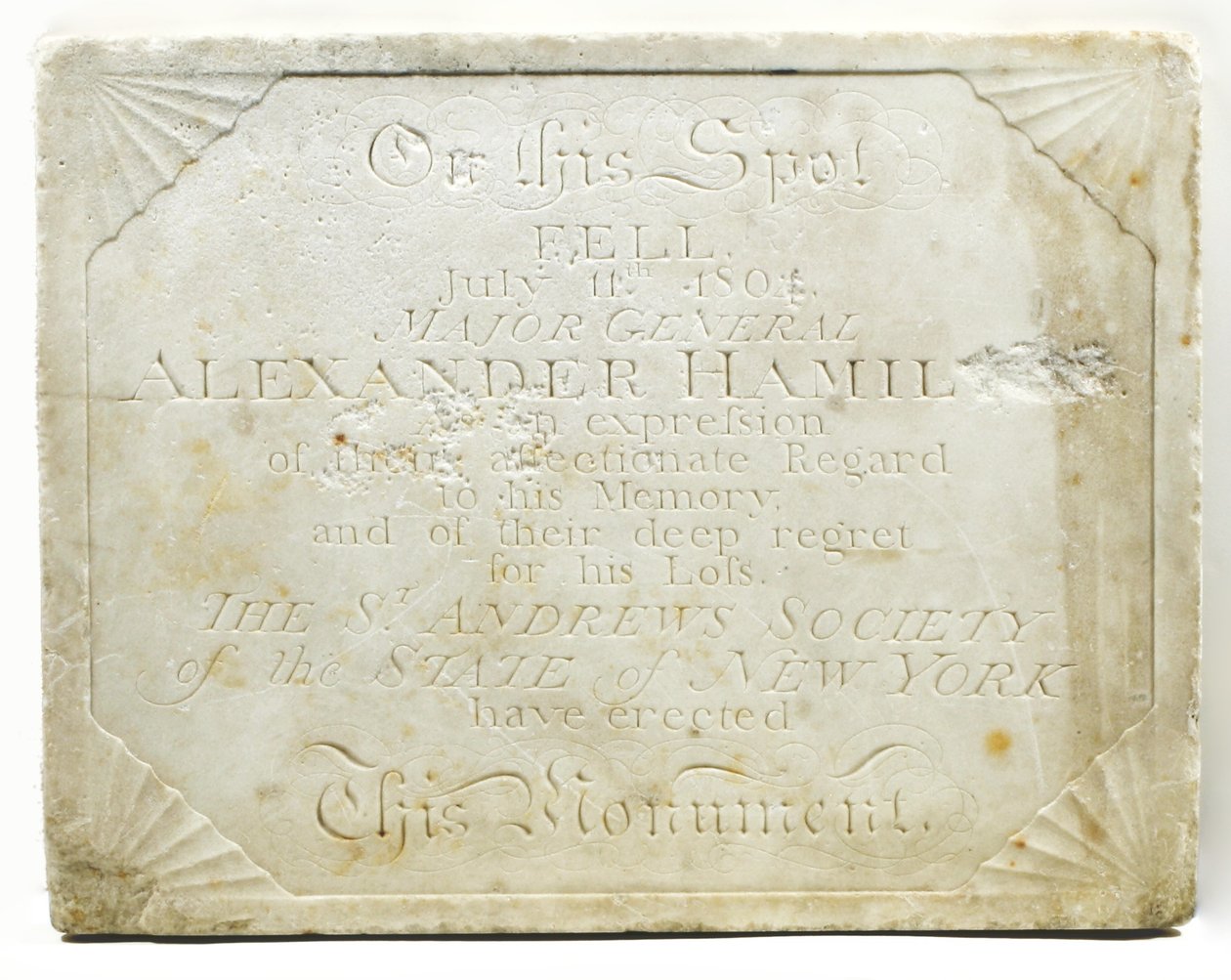 Gedenktafel für den Ort, an dem Alexander Hamilton bei einem Duell mit Aaron Burr tödlich verwundet wurde von American School