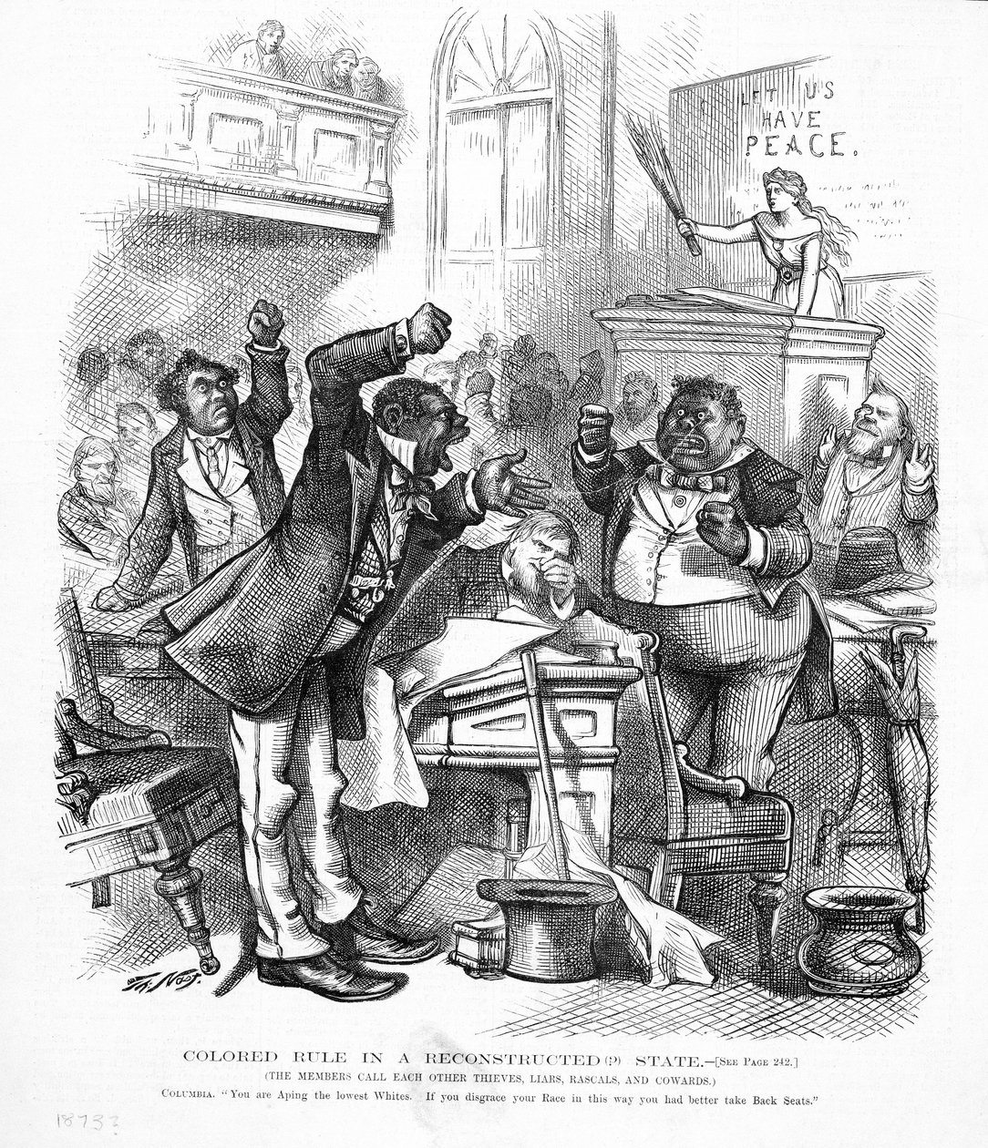 Politischer Cartoon, der Afroamerikaner als Politiker darstellt von American School