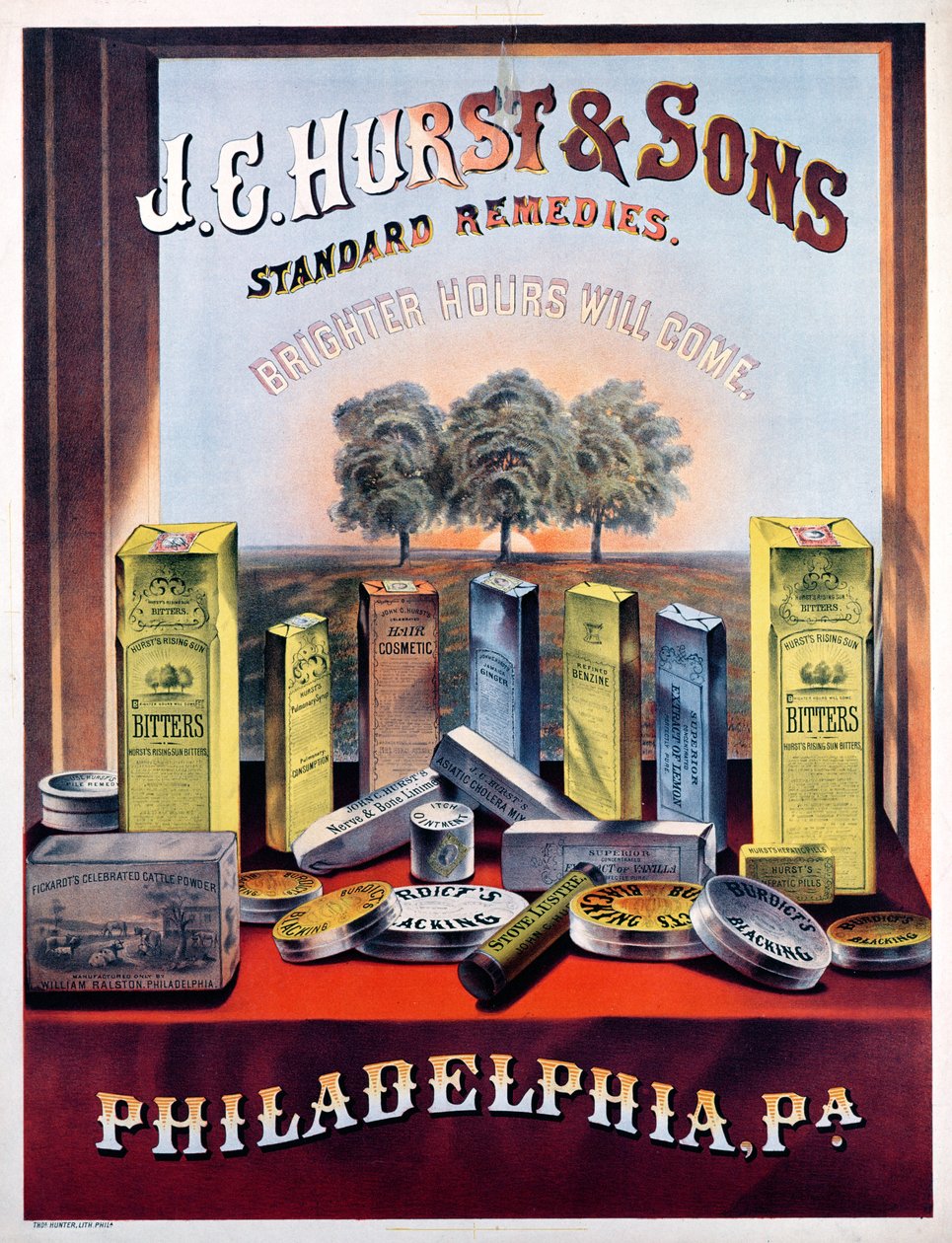 Plakat, das J.E. Hurst & Sons Standard Remedies - Brighter Hours will Come bewirbt von American School