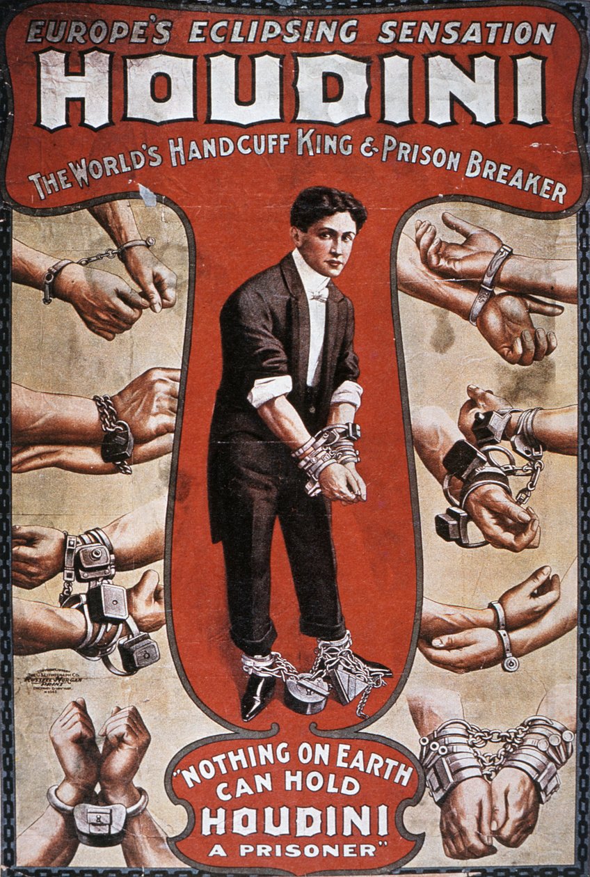 Plakat, das eine Vorstellung von Houdini bewirbt von American School