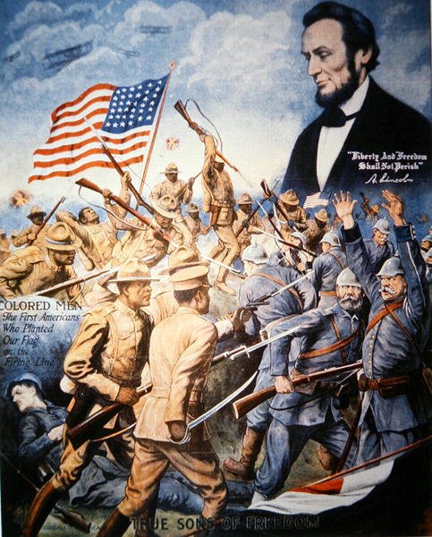 Plakat zur Feier des Heldentums afroamerikanischer Soldaten im Ersten Weltkrieg von American School