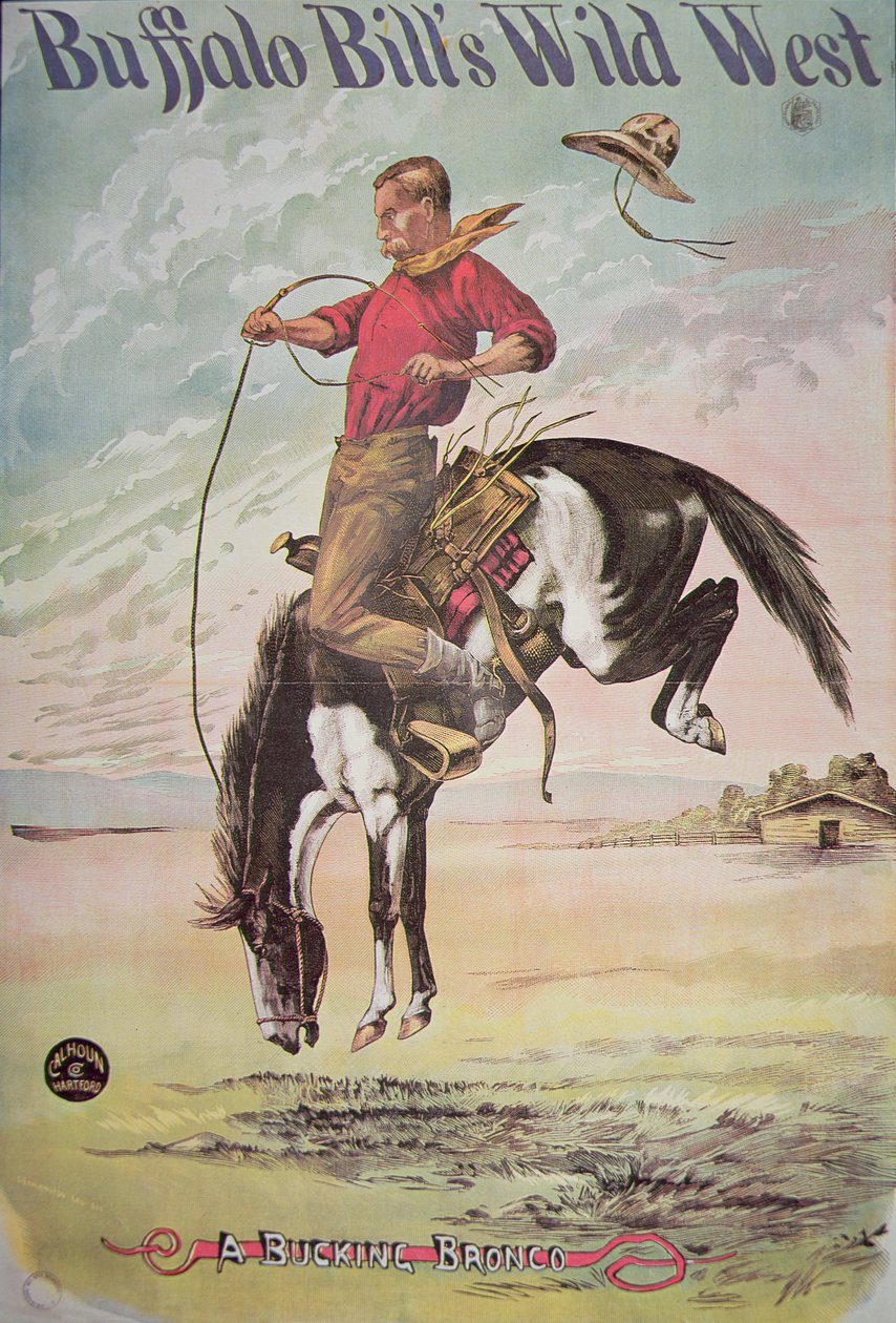 Plakat eines bockenden Broncos für Buffalo Bills (1846-1917) Wild West Show, ca. 1885 (Farblithografie) von American School