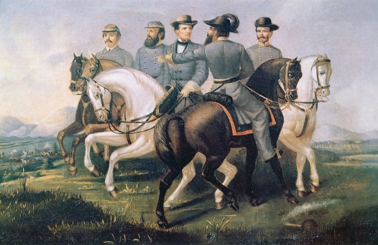 Präsident der Konföderierten Staaten während des Amerikanischen Bürgerkriegs mit seinen Generälen von American School