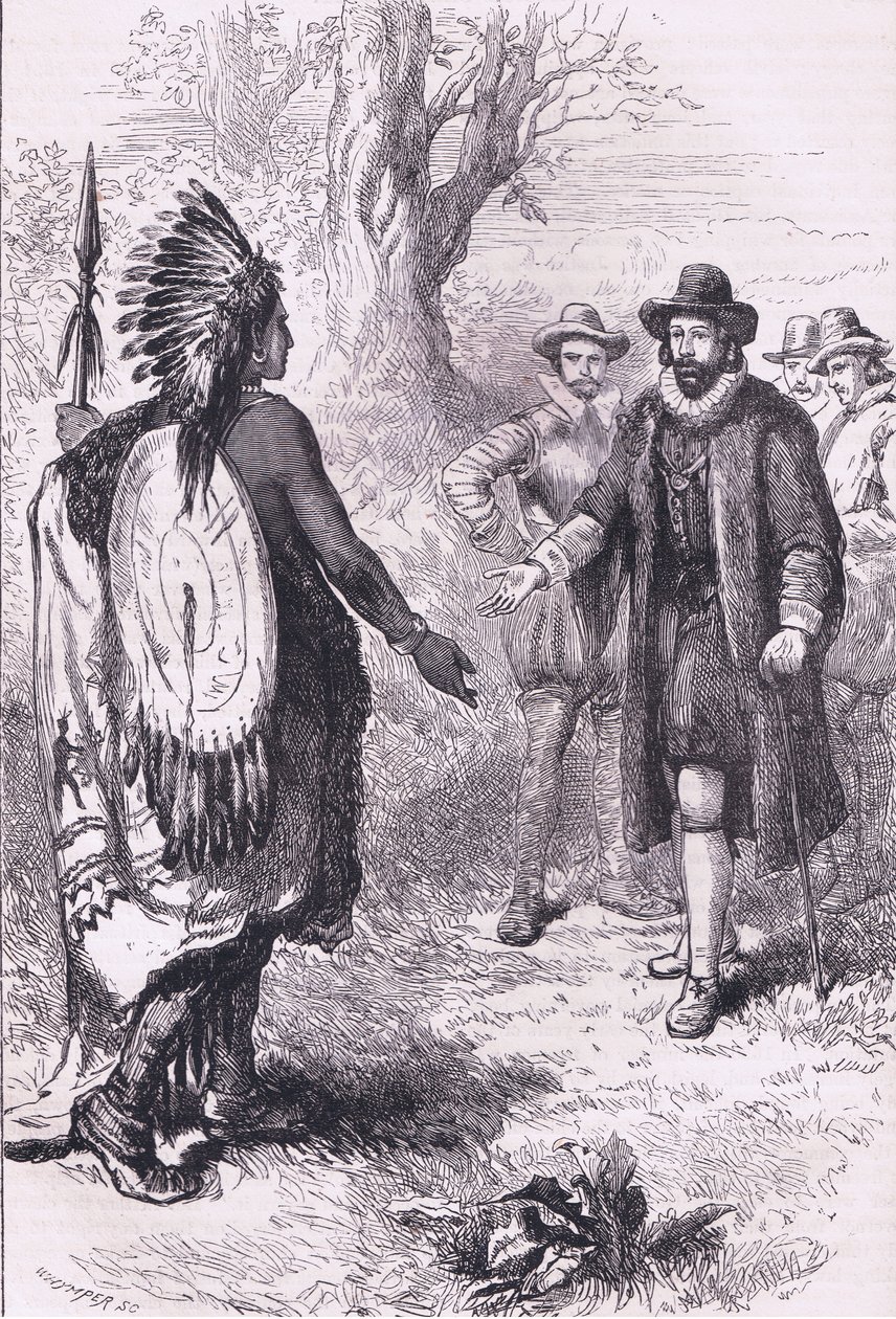 Empfang eines Naragansett-Kriegers, Illustration aus Cassell