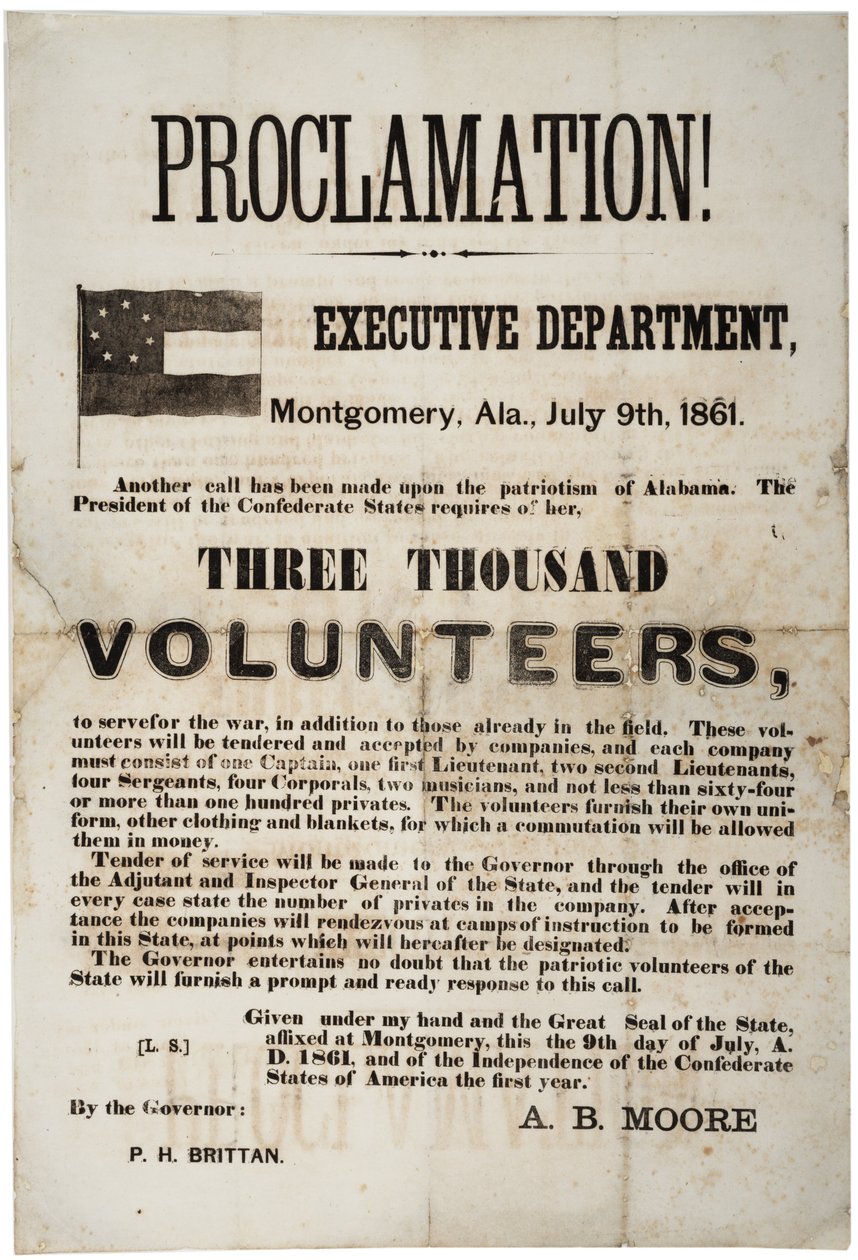 Rekrutierungsflugblatt, das dreitausend Freiwillige anfordert, 9. Juli 1861 von American School