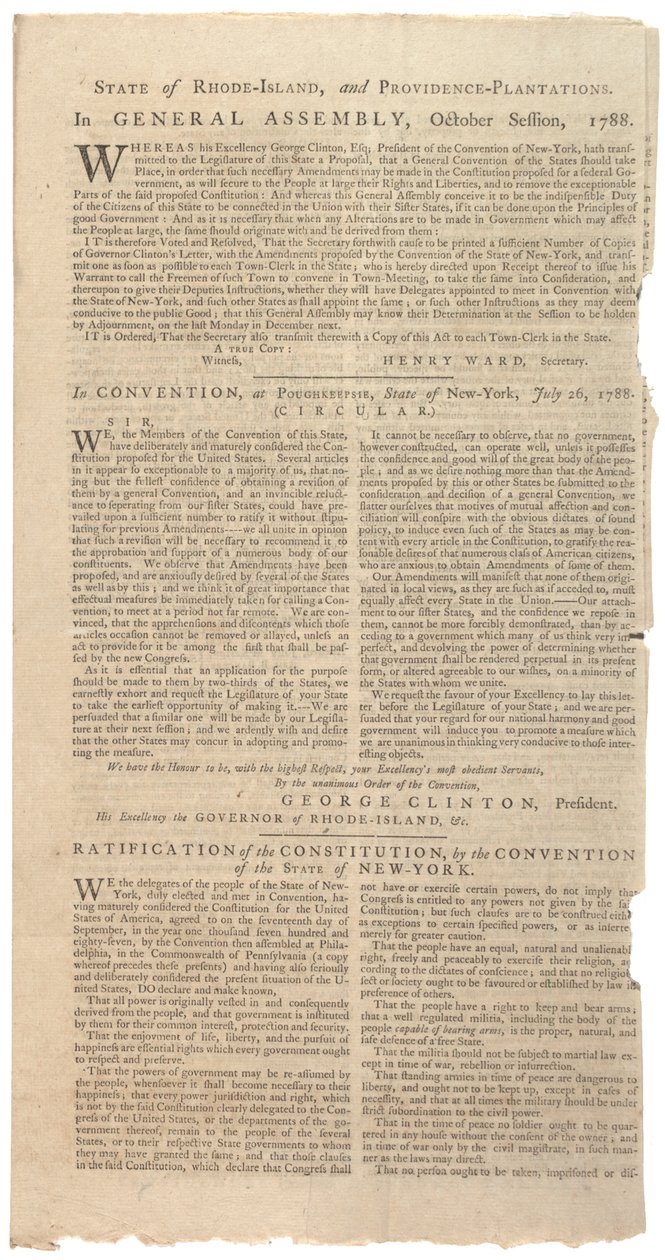 Resolutionen zur Drucklegung des NYS-Vorschlags für Verfassungsänderungen, Oktober 1788 von American School