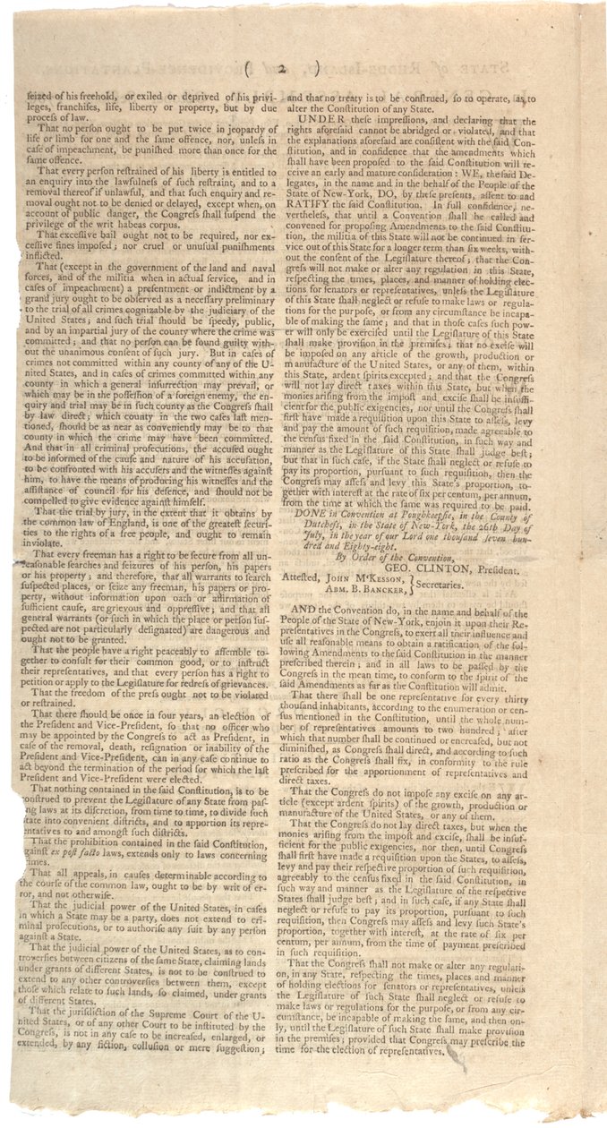 Resolutionen zur Drucklegung des NYS-Vorschlags für Verfassungsänderungen, Oktober 1788 von American School