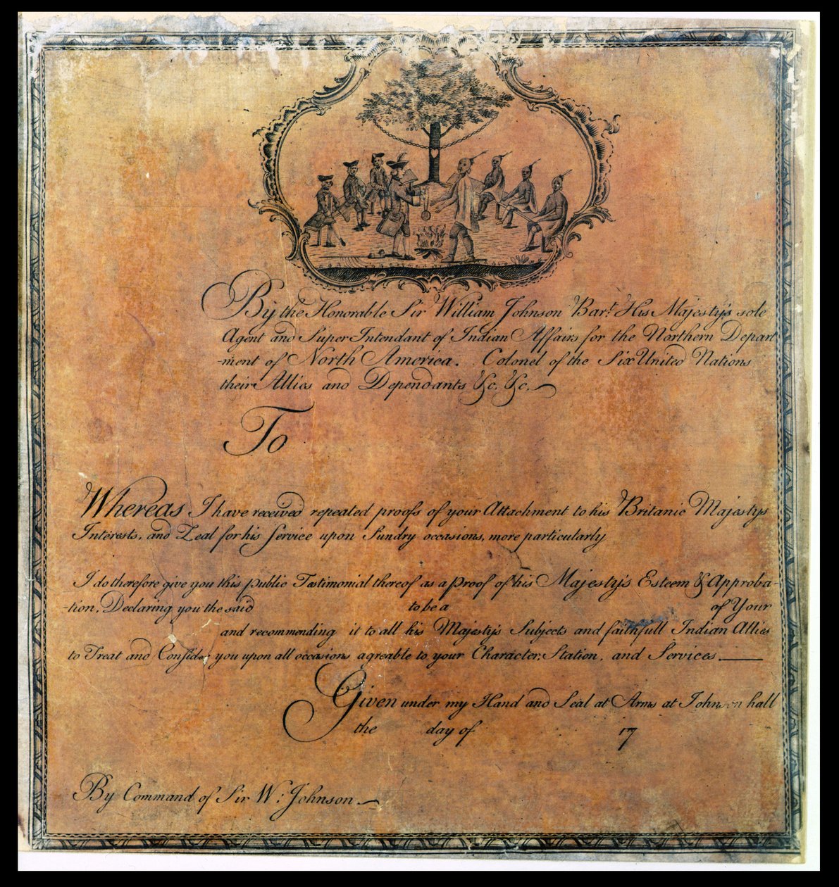 Sir William Johnsons Indianisches Zeugnis, ca. 1770 von American School