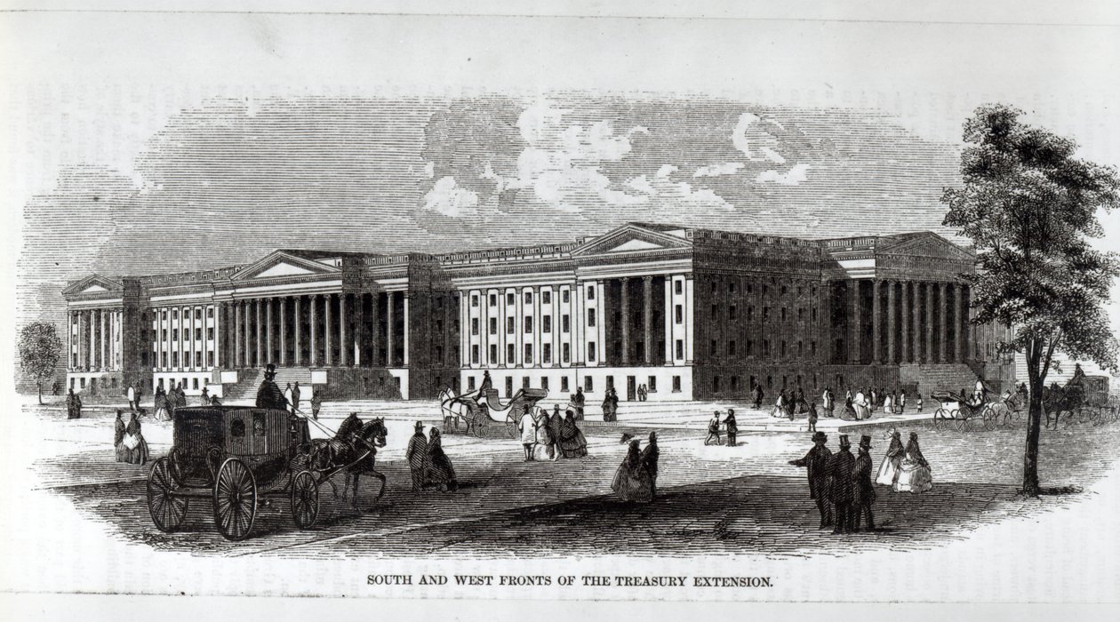Süd- und Westfronten der Treasury Extension, aus 