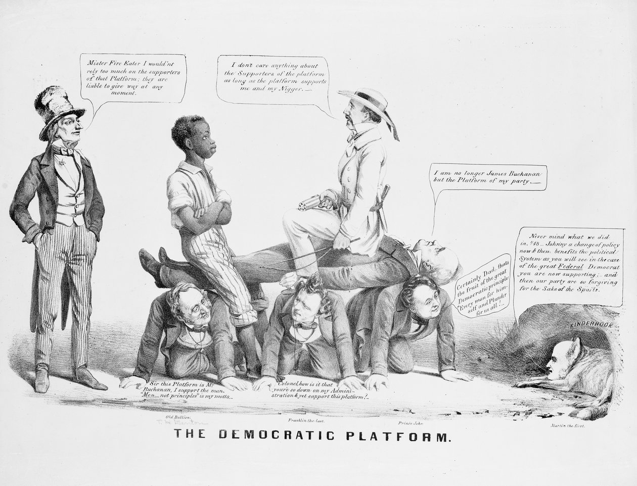 "Die Demokratische Plattform" politische Karikatur über die Haltung der Demokratischen Partei zur Sklaverei, ca. 1856 von American School