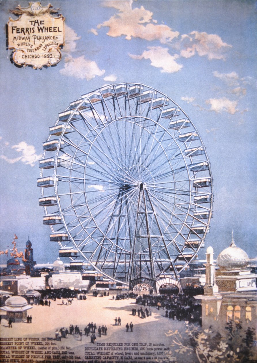 Das Riesenrad, Midway Plaisance, Weltausstellung in Chicago 1893 von American School