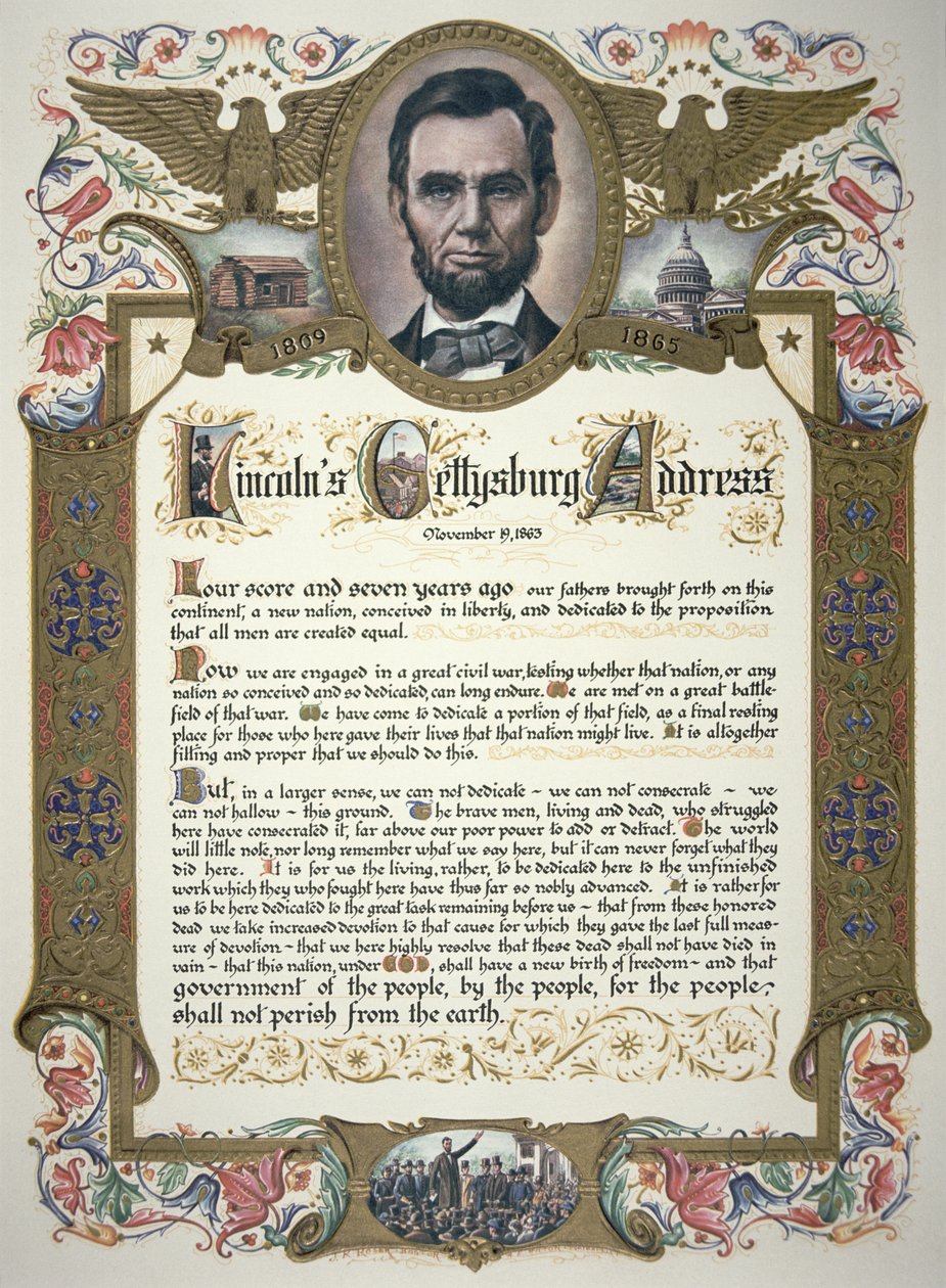 Die Gettysburg-Rede, gehalten von Abraham Lincoln (1809-65) von American School