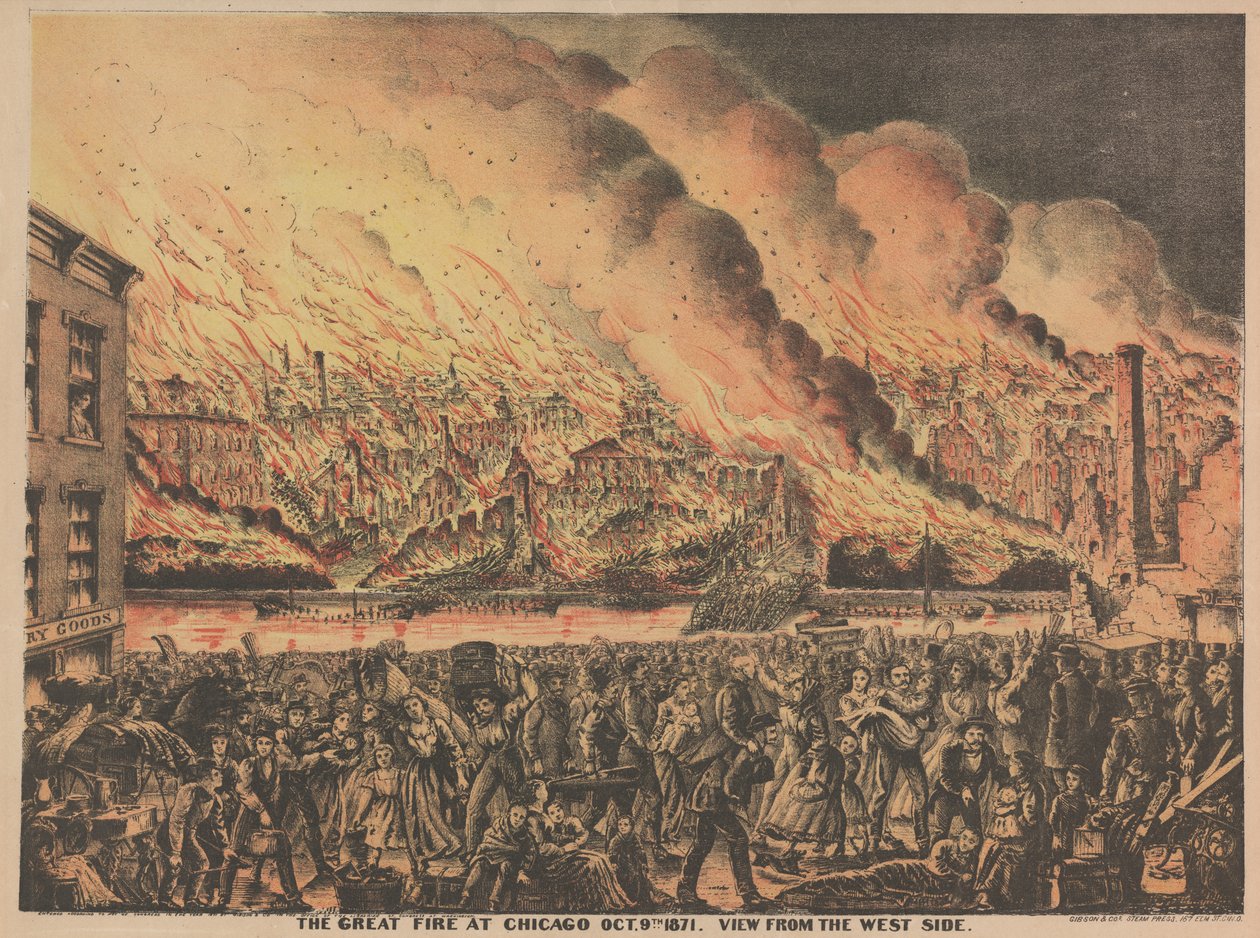 Das große Feuer in Chicago, 9. Oktober, Blick von der Westseite von American School
