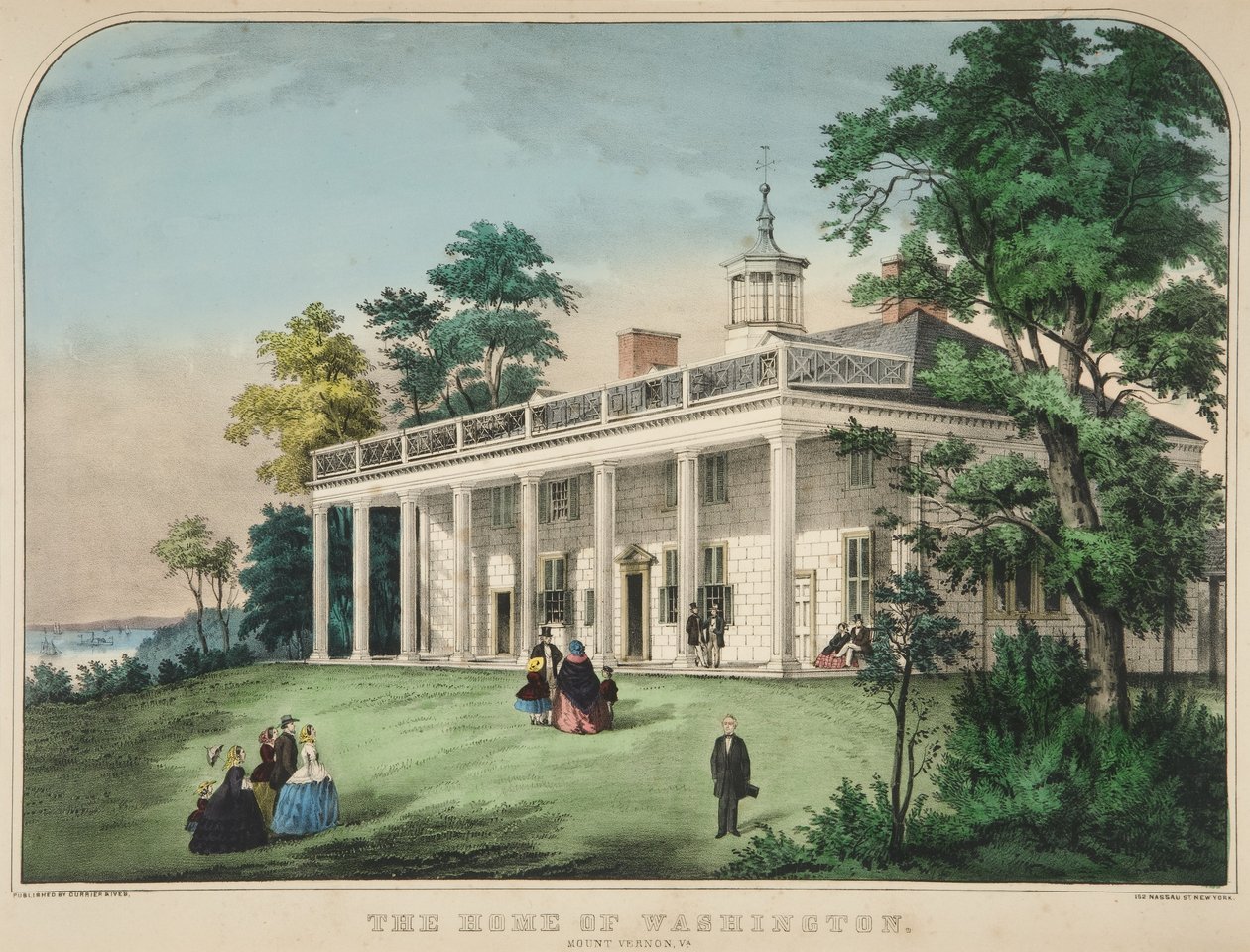 Das Haus von Washington, Mount Vernon, Va., veröffentlicht ca. 1857, Farblithographie von American School