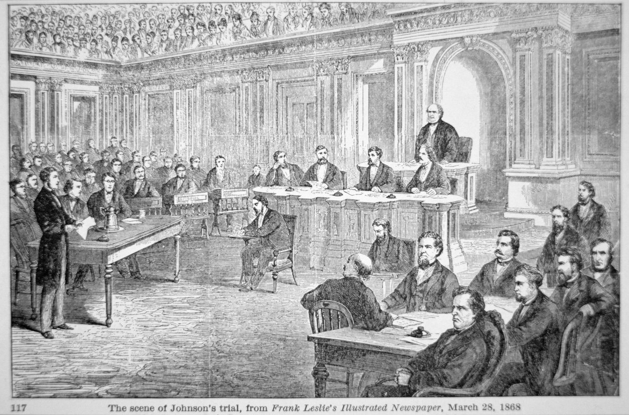 Das Amtsenthebungsverfahren gegen Präsident Johnson im Jahr 1868, Illustration aus 